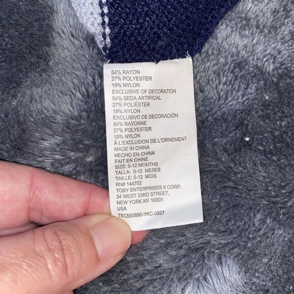 Adorable Baby Hooded Sweater Navy Blue Yellow '01' Sports Style Knit Jumper - Picture 5 of 11